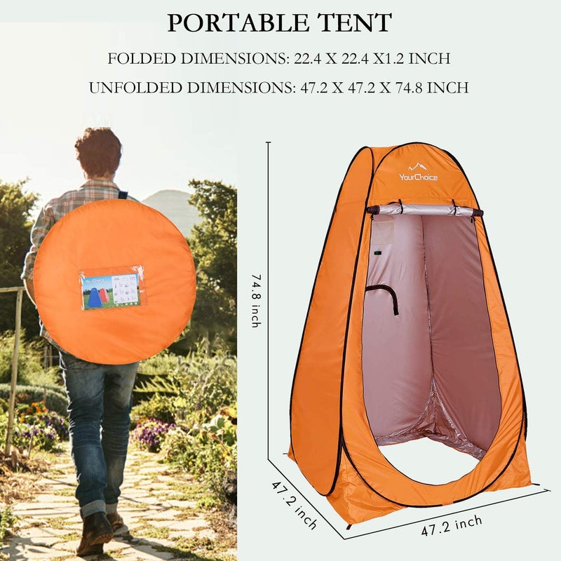 Your Choice Pop Up Privacy Shower Tent - Portable Changing Tent for Camping, Beach & Hiking - 6.2FT Lightweight with Carry Bag, Quick Setup & Full Coverage - Orange - Image 2